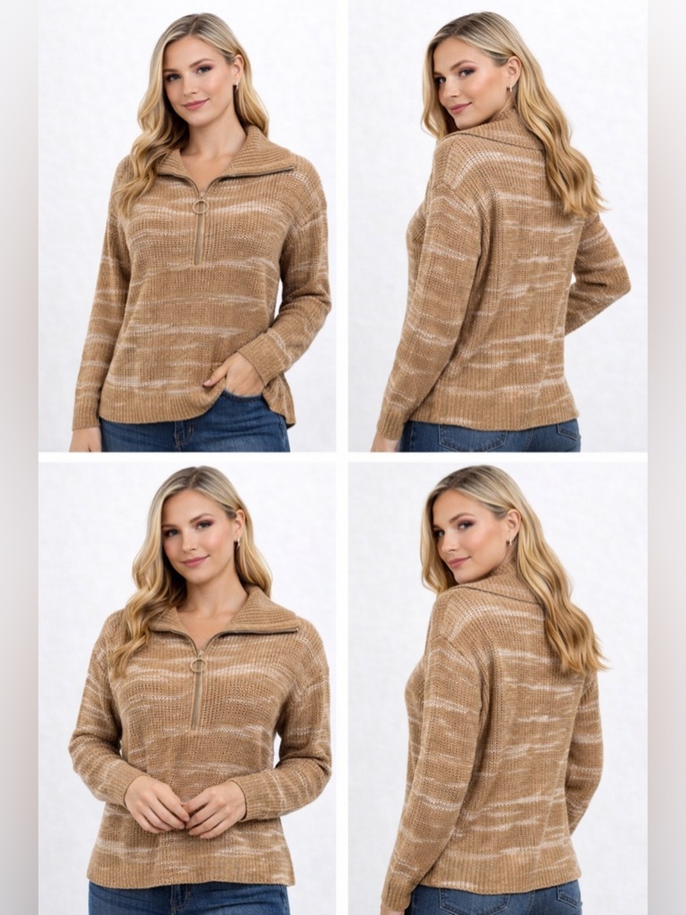 NWT Talbots Half-Zip Pullover Speckled Space Dye sz: Petite 23”